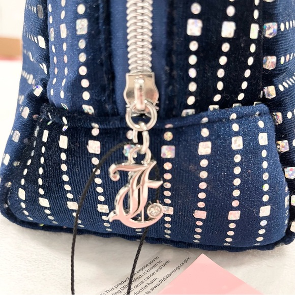 Juicy Couture Large Dark Blue Velvet Holographic Logo Cosmetic Bag NWT - Picture 7 of 8